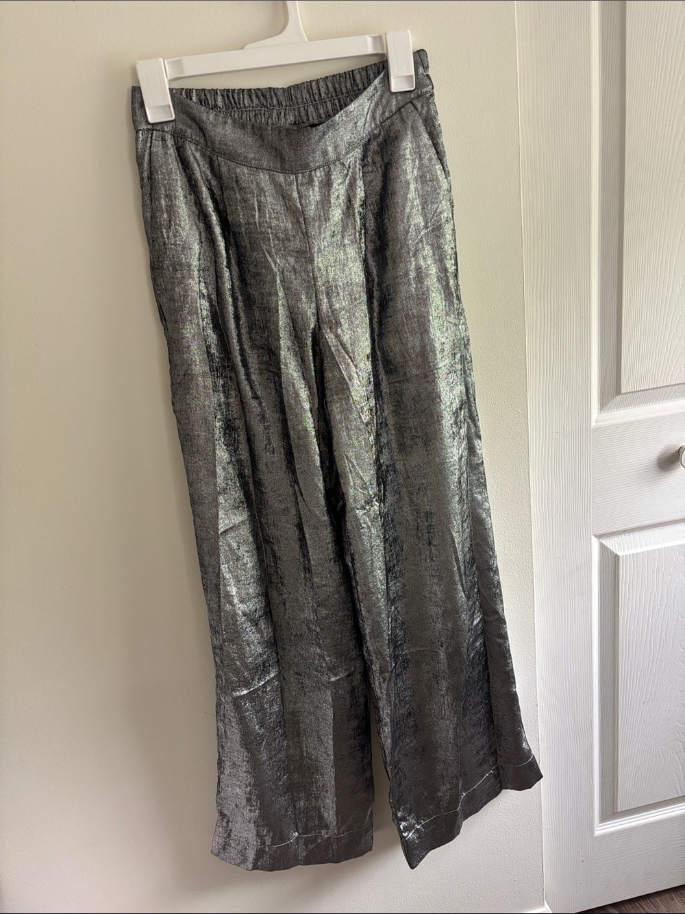 Metallic Silver Wide Leg Pants